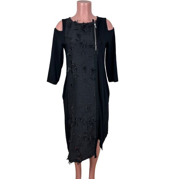 NY 77 Design Black Dress size 3 mixed media whimsigoth avant garde asymmetric - Picture 1 of 11